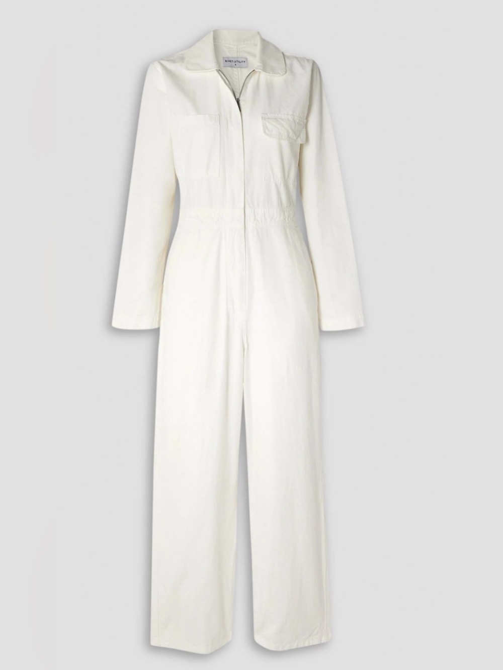 Women's White Long-Sleeve Zip-Front Utility Jumpsuit